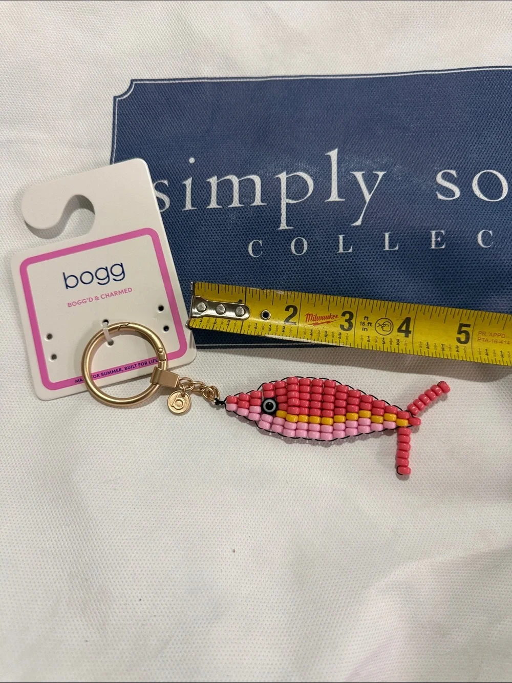 BOGG BAG Pink Beaded Fish Key & Card Holder Charm